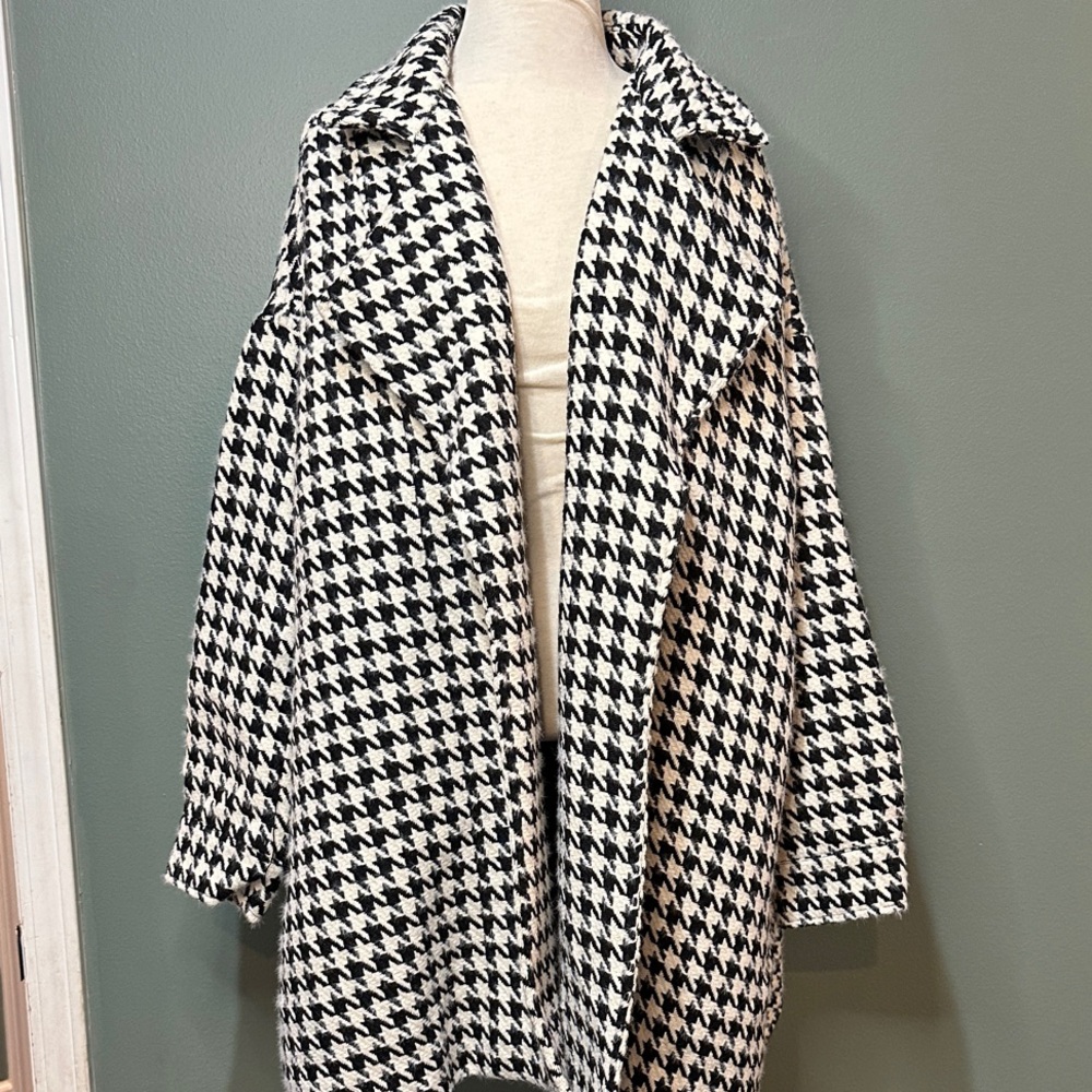 Elegant Houndstooth Women's Pea Coat